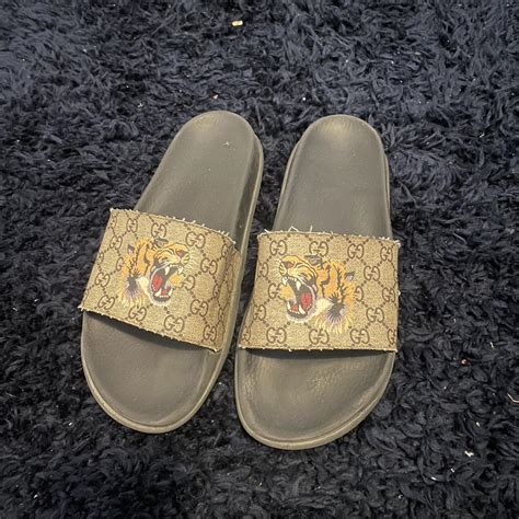 brown and gold gucci slides|Gucci slides size 11.